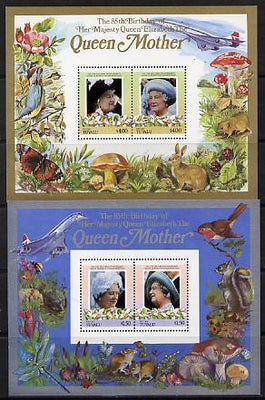 Tuvalu - Niutao 1985 Life & Times of HM Queen Mother (Leaders of the World) the set of 2 m/sheets containing 2 x $1.50 and 2 x $4.00 values (depicts Concorde, Fungi, Butterflies, Birds & Animals) unmounted mint