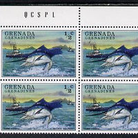 Grenada - Grenadines 1976 Tourism 1/2c (Fishing boat & Sailfish) unmounted mint corner block of 4, one stamp with red flaw in sky (R1/1) SG 155