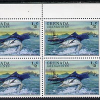 Grenada - Grenadines 1976 Tourism 1/2c (Fishing boat & Sailfish) unmounted mint corner block of 4, one stamp with red flaw on boat (R1/5) SG 155