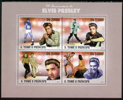 St Thomas & Prince Islands 2010 75th Birth Anniversary of Elvis Presley perf sheetlet containing 4 values unmounted mint