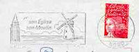 Postmark - France rectangular piece bearing French adhesive with Leers illustrated cancel showing a Windmill