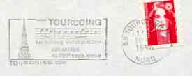 Postmark - France rectangular piece bearing French adhesive with Tourcoing illustrated cancel showing part of score of 'Vive Tourcoing, Vive ce petit Coin'