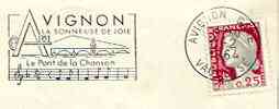 Postmark - France rectangular piece bearing French adhesive with Avignon illustrated cancel showing Bridge and part of score of 'Le Pont de la Chanson'