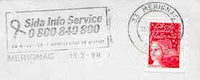 Postmark - France rectangular piece bearing French adhesive with slogan cancel showing AIDS symbol and 'Sida Info Service'