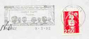 Postmark - France rectangular piece bearing French adhesive with Marly illustrated cancel showing patrons in Cinema