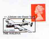 Postmark - Great Britain 2002 cover with 'Halifax' Linton-on-Ouse cancel illustrated with Halifax Bomber