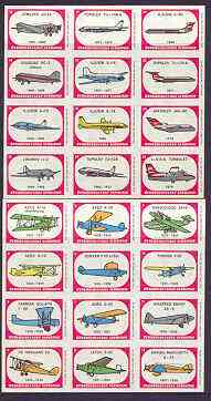 Czech Airlines - proof sheets comprising 24 match box labels showing various aircraft used between 1923 and 1976 (2 sheets of 12)