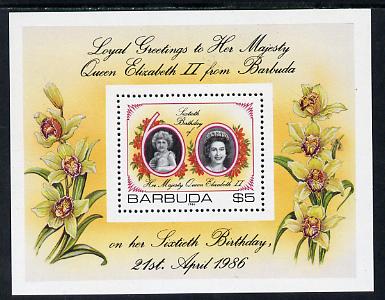 Barbuda 1986 Queen's 60th Birthday $5 m/sheet (SG MS 864) unmounted mint