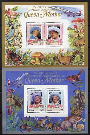 Tuvalu - Vaitupu 1985 Life & Times of HM Queen Mother (Leaders of the World) the set of 2 m/sheets containing 2 x $2.00 and 2 x $2.50 values (depicts Concorde, Fungi, Butterflies, Birds & Animals) unmounted mint