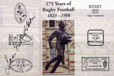 Postcard privately produced in 1998 (coloured) for the 175th Anniversary of Rugby, signed by Ian Robertson (Scotland - 8 caps, now BBC commentator) unused and pristine