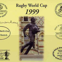 Postcard privately produced in 1999 (coloured) for the Rugby World Cup, signed by Dick Manley (England - 4 caps & Exeter) unused and pristine