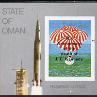 Oman 1969 Progress in Space imperf m/sheet opt'd with 6th Death Anniversary of Kennedy unmounted mint