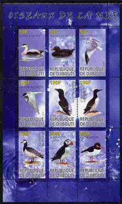 Djibouti 2010 Sea Birds perf sheetlet containing 9 values unmounted mint