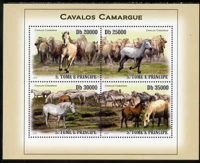 St Thomas & Prince Islands 2010 Camargue Horses perf sheetlet containing 4 values unmounted mint