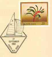 Australia 1982 Mangle's Kangaroo Paw 27c postal stationery envelope with illustrated 'Australia II' 27 Sept 1983 cancel and 'congratulations imprint