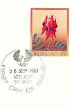 Australia 1981 Sturt's Desert Pea 24c postal stationery envelope with first day cancellation