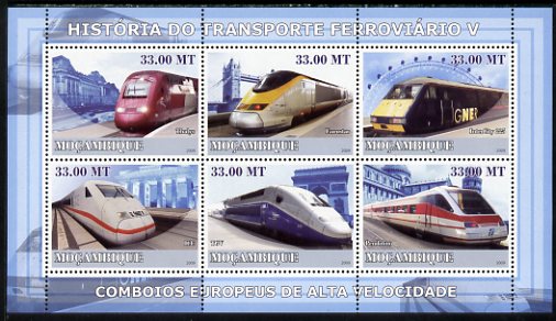 Mozambique 2009 History of Transport - Railways #05 perf sheetlet containing 6 values unmounted mint