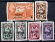 Surinam 1945 Queen Wilhelmina National Welfare set of 6 unmounted mint optd SPECIMEN with tiny security punch hole, Michel 268-73