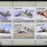 Mozambique 2009 History of Transport - Aviation #05 perf sheetlet containing 6 values unmounted mint