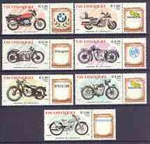 Nicaragua 1985 Centenary of Motorcycle complete perf set of 7 (each se-tenant with label with maker's name) unmounted mint, SG 2666-72