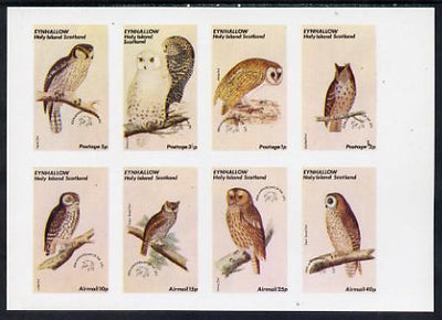 Eynhallow 1974 Owls (Universal Postal Union Centenary) imperf set of 8 values (0.5p to 40p) unmounted mint