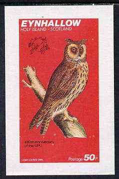 Eynhallow 1974 Long Eared Owl (Universal Postal Union Centenary) imperf souvenir sheet (50p value) unmounted mint