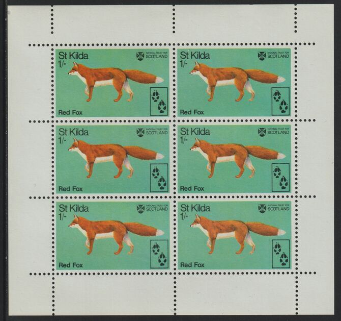 St Kilda 1970 Red Fox 1s complete perf sheetlet of 6 (from Wildlife set) unmounted mint
