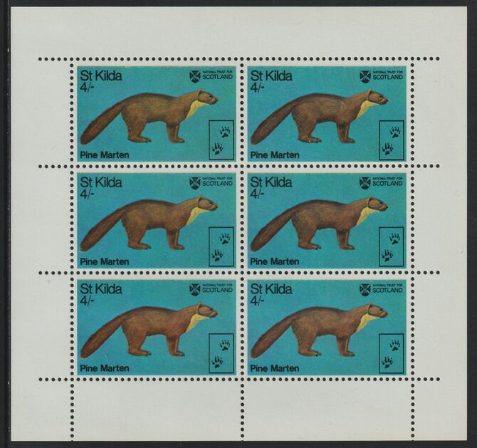 St Kilda 1970 Pine Marten 4s complete perf sheetlet of 6 (from Wildlife set) unmounted mint