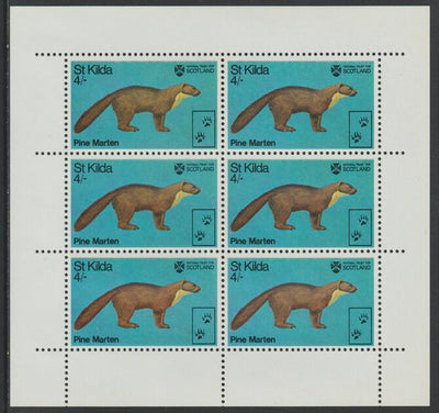 St Kilda 1970 Pine Marten 4s complete perf sheetlet of 6 (from Wildlife set) unmounted mint