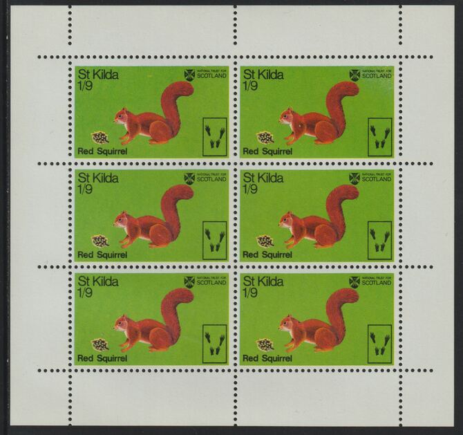 St Kilda 1970 Red Squirrel 1s9d complete perf sheetlet of 6 (from Wildlife set) unmounted mint
