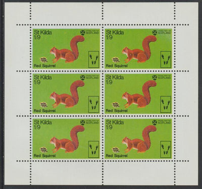 St Kilda 1970 Red Squirrel 1s9d complete perf sheetlet of 6 (from Wildlife set) unmounted mint