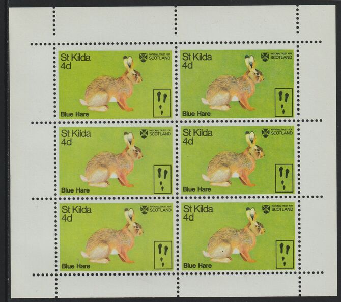 St Kilda 1970 Blue Hare 4d complete perf sheetlet of 6 (from Wildlife set) unmounted mint