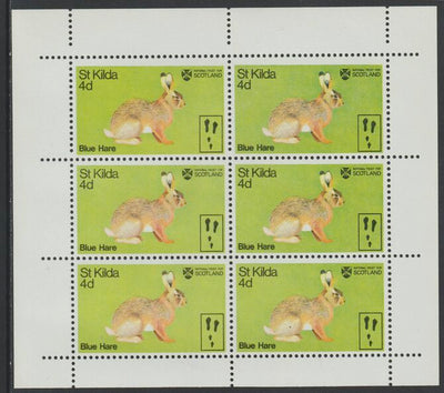 St Kilda 1970 Blue Hare 4d complete perf sheetlet of 6 (from Wildlife set) unmounted mint