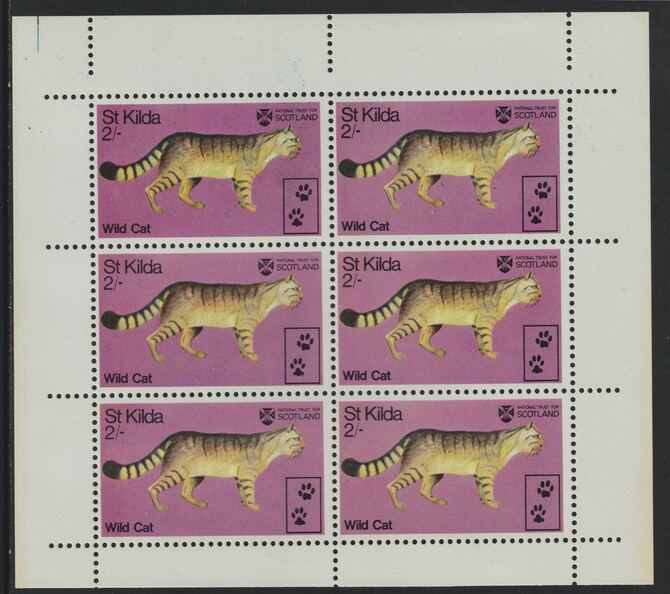 St Kilda 1970 Wild Cat 2s complete perf sheetlet of 6 (from Wildlife set) unmounted mint