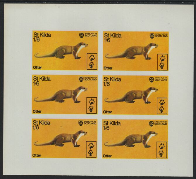 St Kilda 1970 Otter 1s6d complete imperf sheetlet of 6 (from Wildlife set) unmounted mint
