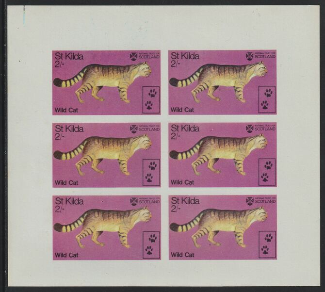 St Kilda 1970 Wild Cat 2s complete imperf sheetlet of 6 (from Wildlife set) unmounted mint
