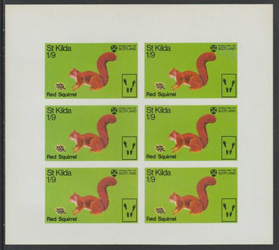 St Kilda 1970 Red Squirrel 1s9d complete imperf sheetlet of 6 (from Wildlife set) unmounted mint