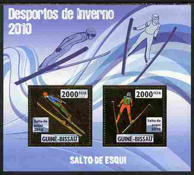 Guinea - Bissau 2010 Winter Olympic Sports - Ski Jumping perf sheetlet containing 2 values in gold unmounted mint