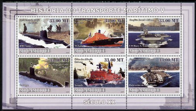 Mozambique 2009 History of Transport - Ships #05 perf sheetlet containing 6 values unmounted mint