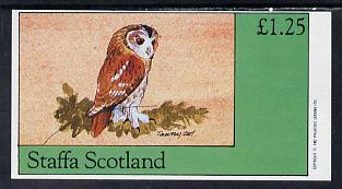 Staffa 1982 Birds of Prey #06 (Tawny Owl) imperf souvenir sheet (£1.25 value) unmounted mint