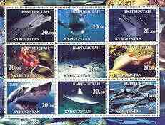 Kyrgyzstan 2001 Whales, Dolphins & Sharks perf sheetlet containing set of 9 values, unmounted mint