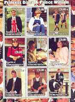 Turkmenistan 2001 Princess Di & Prince william perf sheetlet containing set of 9 values, unmounted mint
