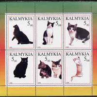 Kalmikia Republic 1998 Domestic cats #2 perf sheetlet containing set of 6 values unmounted mint (Short haired)