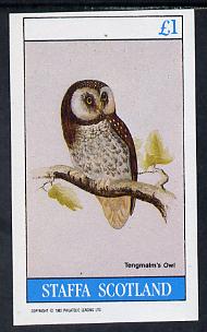 Staffa 1982 Owls (Tengmalms Owl) imperf souvenir sheet (£1 value) unmounted mint