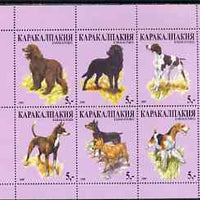 Karakalpakia Republic 1999 Dogs #1 perf sheetlet containing set of 6 values unmounted mint (pale purple background)