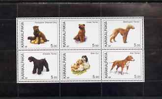 Karakalpakia Republic 1998 Dogs #2 perf sheetlet containing set of 6 values unmounted mint (black border)