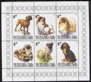 Touva 1999 Dogs #2 perf sheetlet containing set of 6 values unmounted mint (white background grey pattened border)