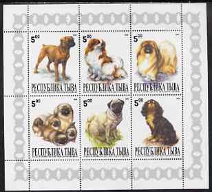 Touva 1999 Dogs #2 perf sheetlet containing set of 6 values unmounted mint (white background grey pattened border)