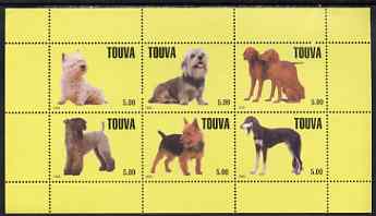 Touva 1999 Dogs #3 perf sheetlet containing set of 6 values unmounted mint (yellow background)