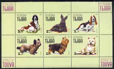 Touva 1999 Dogs #4 perf sheetlet containing set of 6 values unmounted mint (yellow-green background)